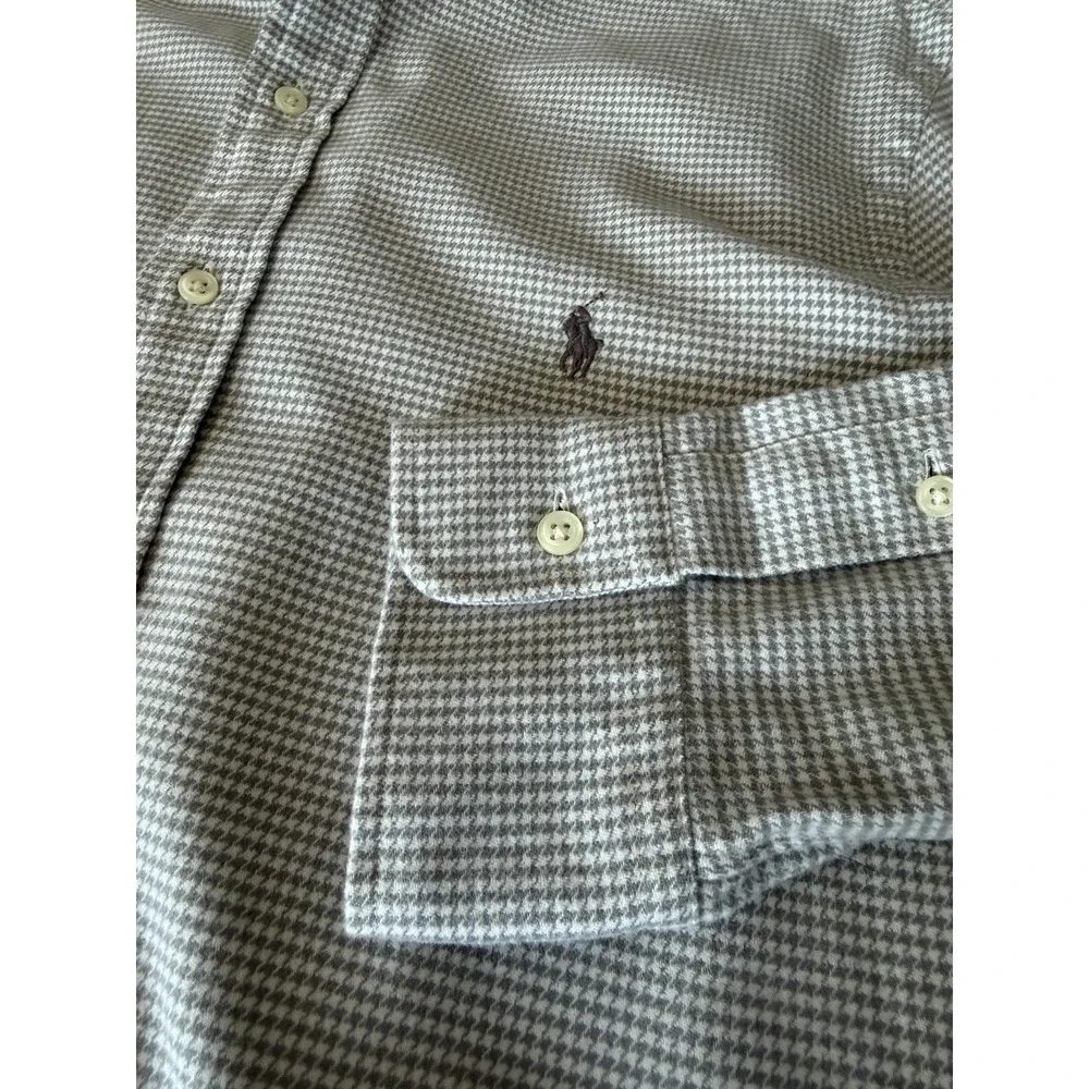Polo Ralph Lauren Slim Fit Green/White Houndstooth Shirt Lg Soft Flannel Perfect